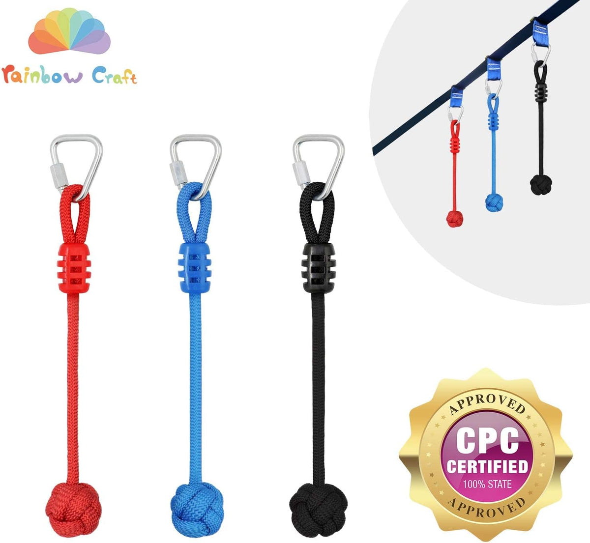 Rainbow Craft 3-Pack Ninja Fist Holds for Warrior Obstacle Course - Slackline & Monkey Bar