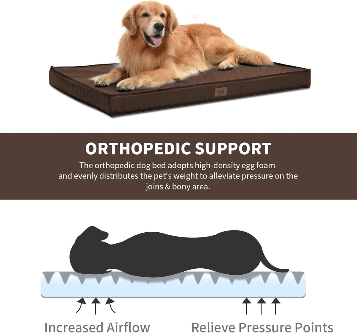 Outdoor Large Dog Bed, Waterproof Dog Bed for Large Dogs, Egg Crate Foam Pet Bed with Removable