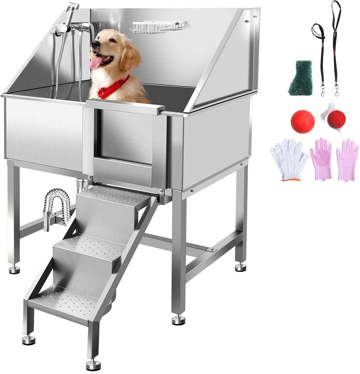 38 Inch Dog Bathing Station for Large Dogs, Stainless Steel Dog Pet Washing Station, Professional