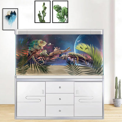Scarlet Cosmic Aquarium Background,Cool Galaxy Parallel Space Themed Fish Tank Background, Tropical