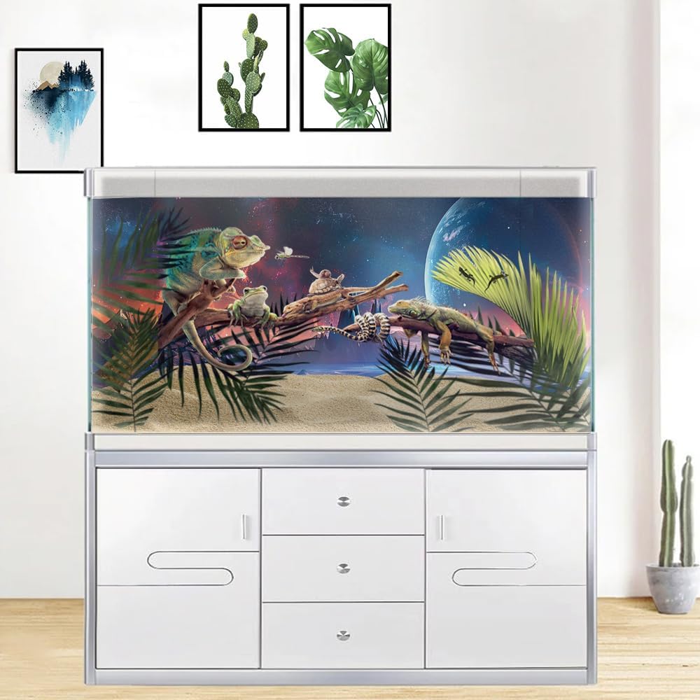Scarlet Cosmic Aquarium Background,Cool Galaxy Parallel Space Themed Fish Tank Background, Tropical