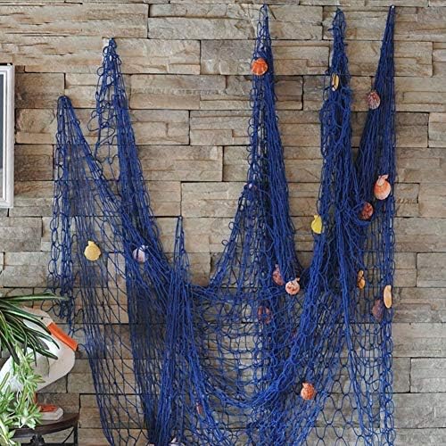 Nature Fish Net Wall Decoration with Shells, Ocean Themed Wall Hangings Fishing Net Party Decor for