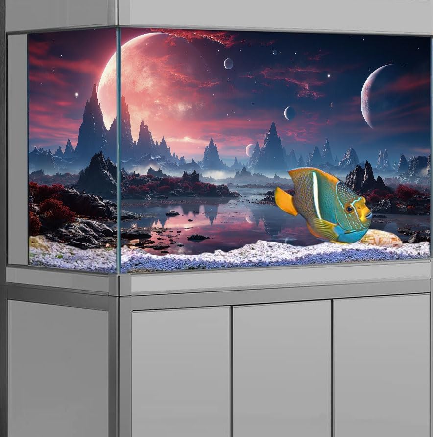 48X20IN Cosmic Spaceterrarium Background, Cool Parallel Space Themed Aquarium Reptile Habitat