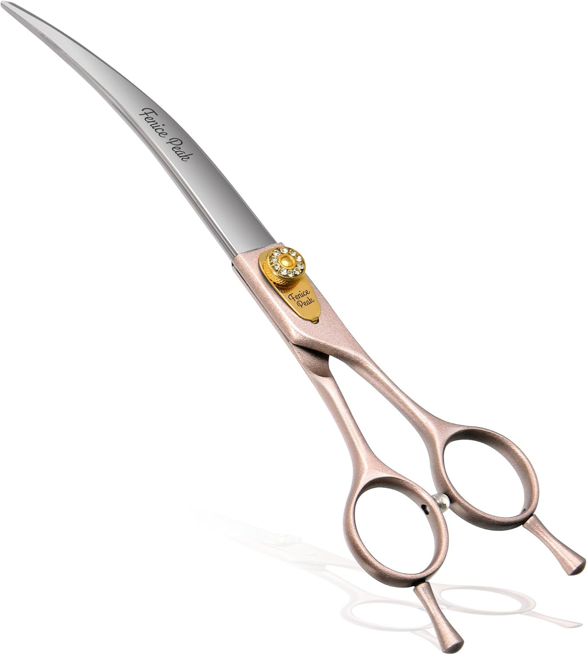 Fenice Peak Professional Curved Dog Grooming Scissors 7'' Rose Gold 440C Stainless Steel Pet