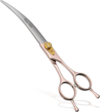 Fenice Peak Professional Curved Dog Grooming Scissors 7'' Rose Gold 440C Stainless Steel Pet