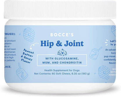 Bocce's Bakery Hip & Joint Supplement for Dogs, Daily Chews Made in The USA with Glucosamine, MSM