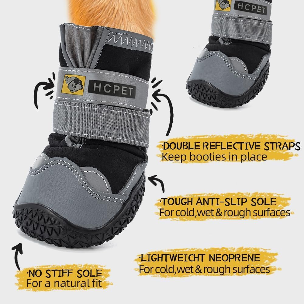 Hcpet Dog Shoes for Large Dogs, Waterproof Dog Booties for Small Medium Dogs, Anti-Slip Dog Boots &