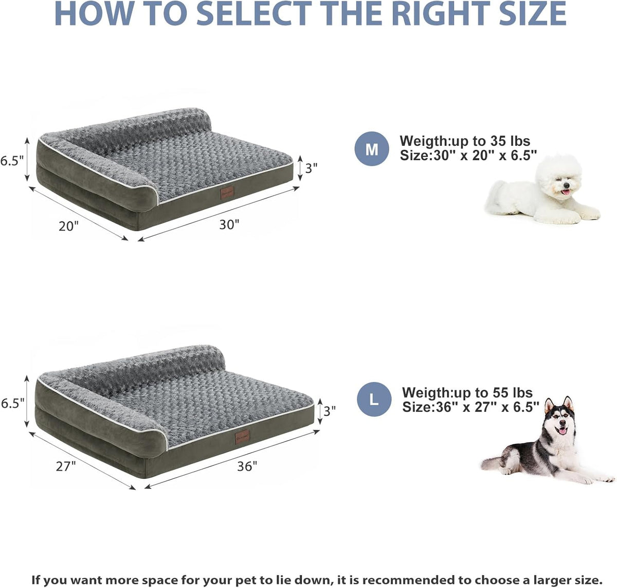 BFPETHOME Orthopedic Dog Beds for Large Dogs-Waterproof Sofa Dog Bed with Removable Washable Cover