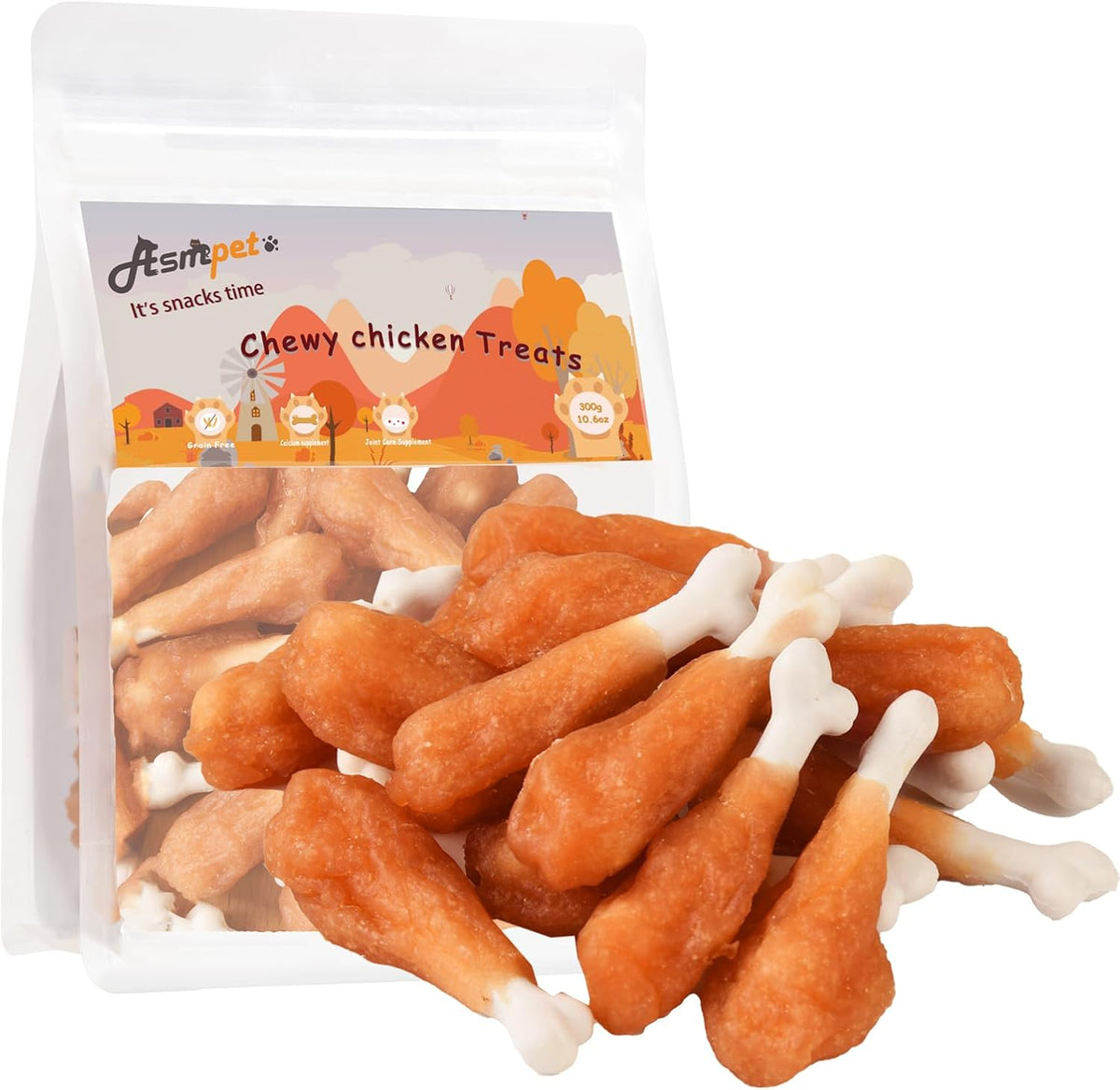 ASMPET Dog Treats Chews Rawhide Free Real Chicken Calcium Bone Snacks, Teeth Clean Breath Fresh Dog