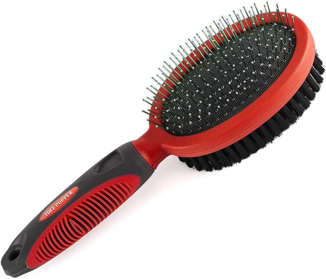 Tuff Pupper Double Sided Dog Brush, Detangling Tool for Dogs and Cats, Pin & Bristle Pet Brush, for