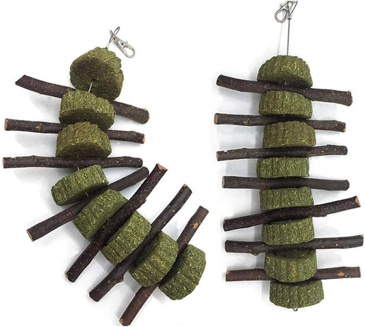 Bunny Chew Toys for Teeth, 2 PCS Organic Apple Wood Molar Sticks with Timothy Hay Circles for Bunny