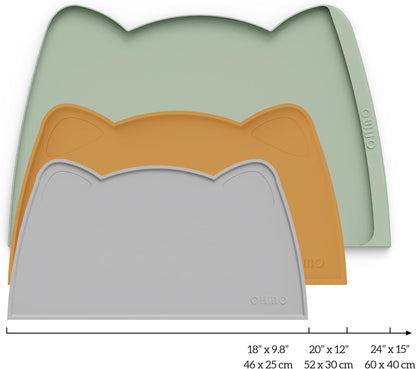 OHMO - Cat Food Mat, Silicone Pet Feeding Mat for Floor Non-Skid Waterproof Dog Water Bowl Tray