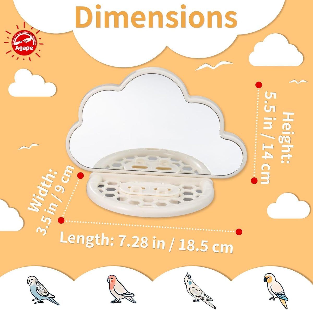 Agape Parakeet Mirror with Perch & Slow Feeder, Bird Cage Accessories for Small Parrots to Expend