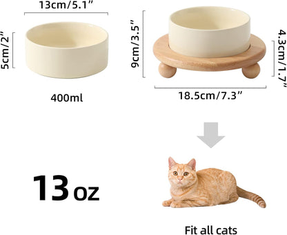 Ceramic Elevated Cat Food and Water Bowl, Kitty Bowl, Raised Cat Dish, Pet Feeder (5.1 in,1 x Beige