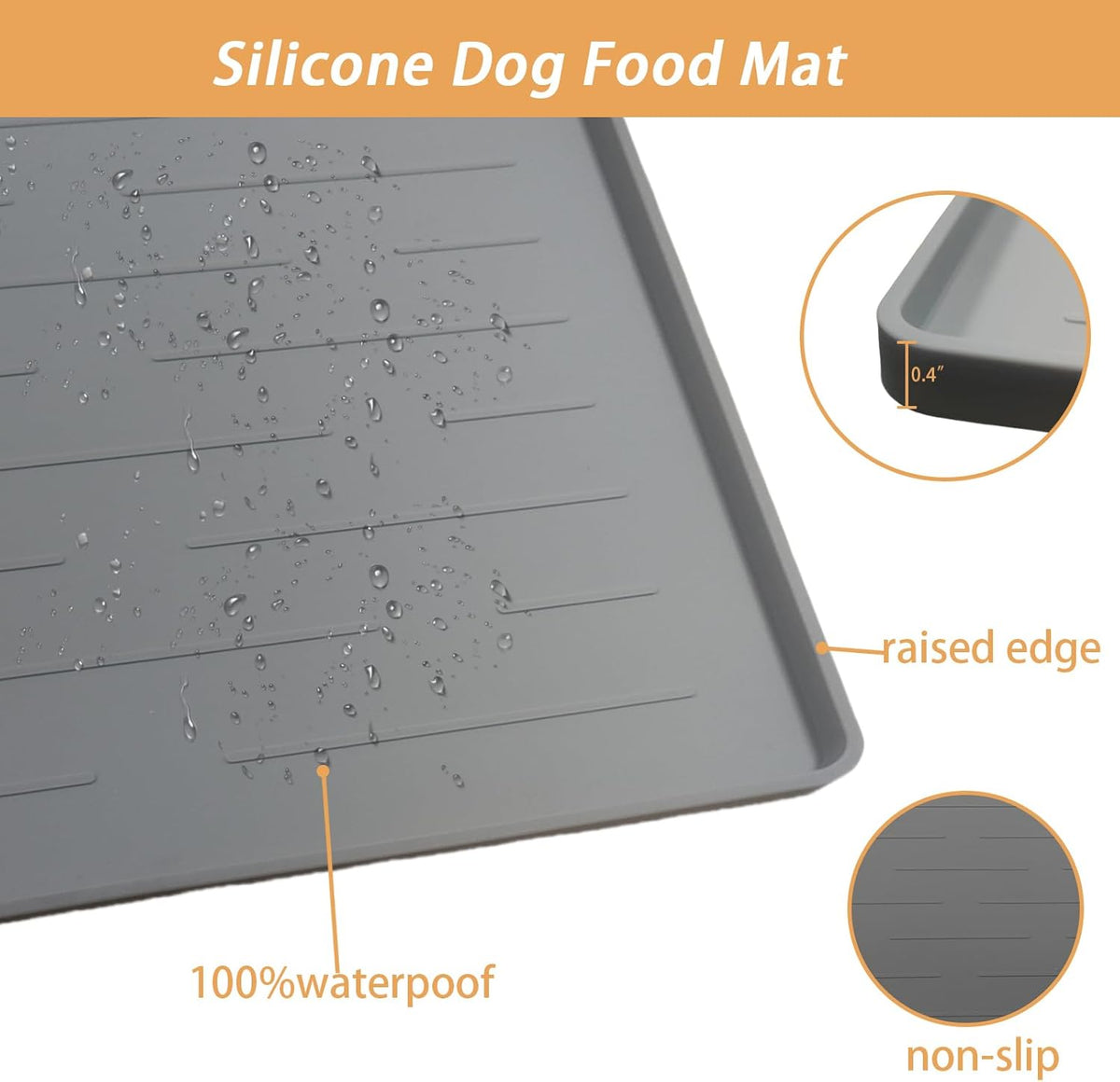 24" x 16" Dog Food Mat, Silicone Pet Mats for Food and Water, Nonslip Pet Feeding Mats for Floors