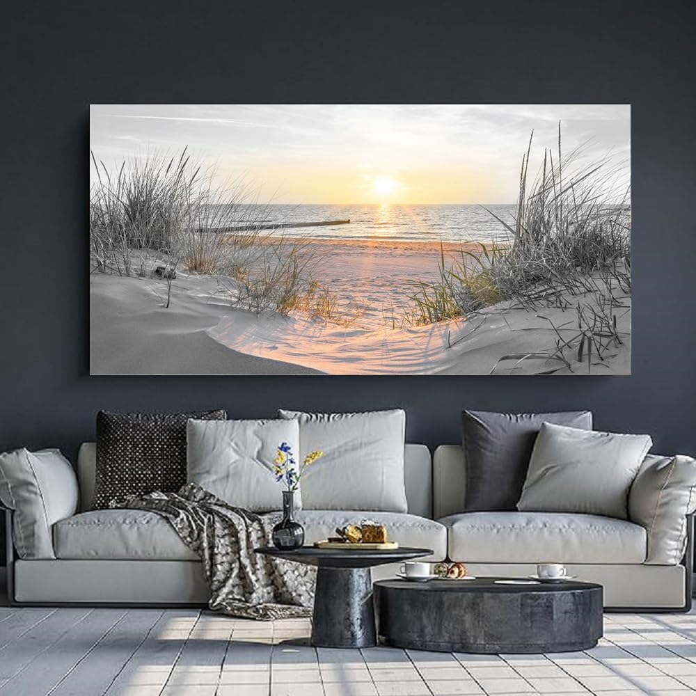 Yxbhhym-Beach Wall Art Prints Sunset Black and White Wall Art Coastal Wall Decor Ocean Picture for