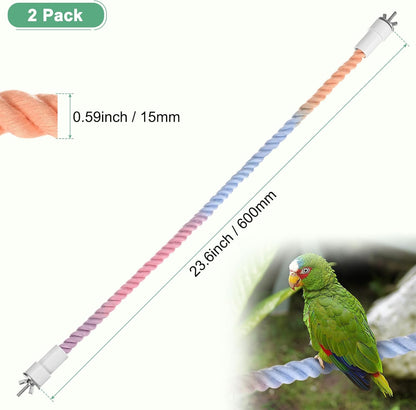 2-Pack Rope Perches for Bird Cages, 23.6 in Length Comfort Grip Flexible Rope Perch Beak & Paw