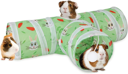 Rypet Guinea Pig Tunnel 3 Way Collapsible Small Pet Tunnels and Tubes with Interactive Ball for
