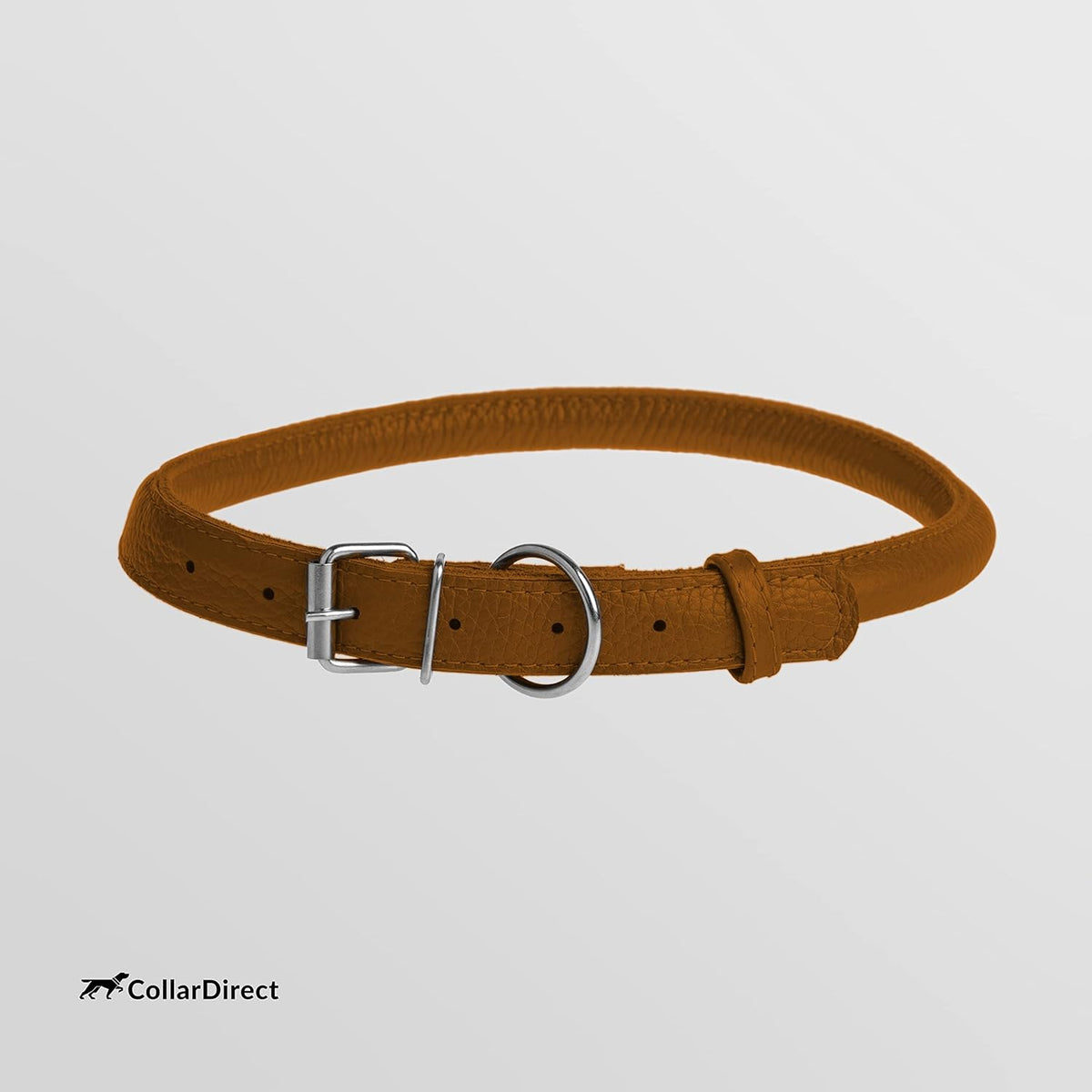 CollarDirect Rolled Leather Dog Collar, Soft Padded Round Puppy Collar, Handmade Genuine Leather