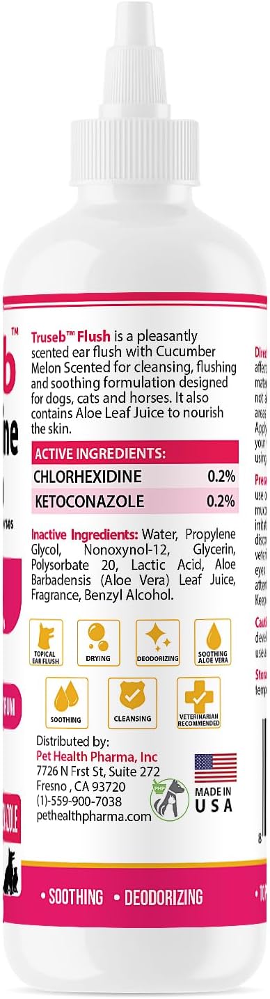 Truseb Advanced Topical Dog Ear Wash with Ketoconazole & Chlorhexidine Ear Flush Dog, Cats and