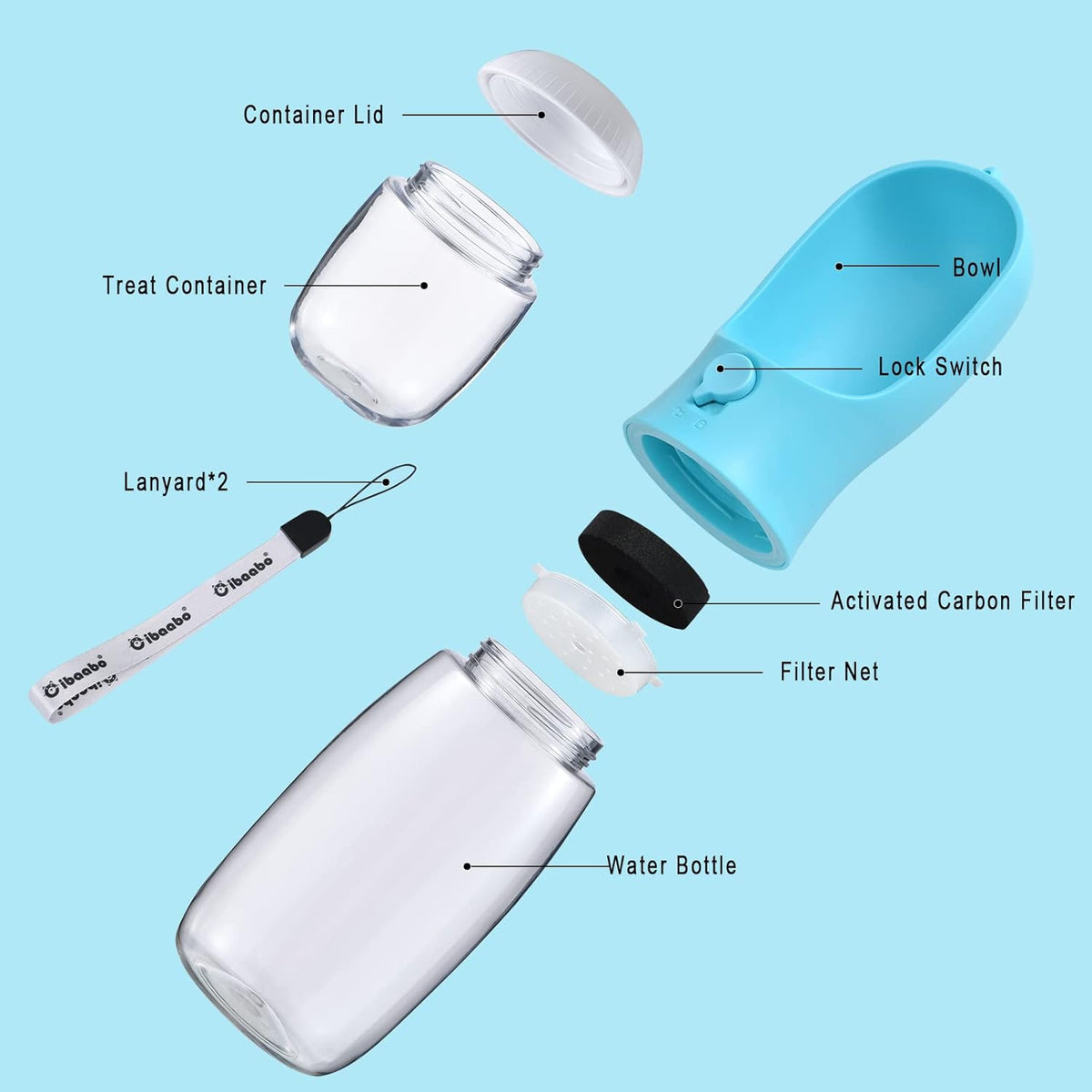 Dog Water Bottle with Food Container, Travel Puppy Water Bowl, Portable Pet Dispenser, Dog Stuff