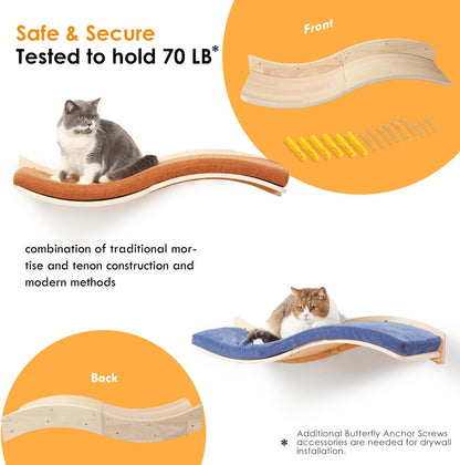 Cat Wall Shelves for Large Cats - Wall Mounted Furniture with Comfortable Cushion, Perfect Perch