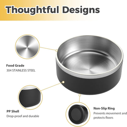 Stainless Steel Dog Bowl, Metal Water and Food Dish for Large Dogs, Insulated Non-Slip Pet Bowl
