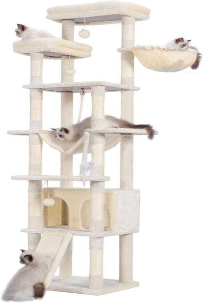 Heybly Tall Cat Tree, 78-inch Multi-Level Cat Tower for Indoor Cats, 2 Widened Plush Perches Cat