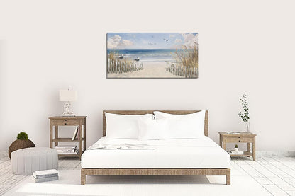 XXMWallArt FC3762 Sandy Beach Wall Art Canvas Print Wall Art Seascape Blue Print Home Decor