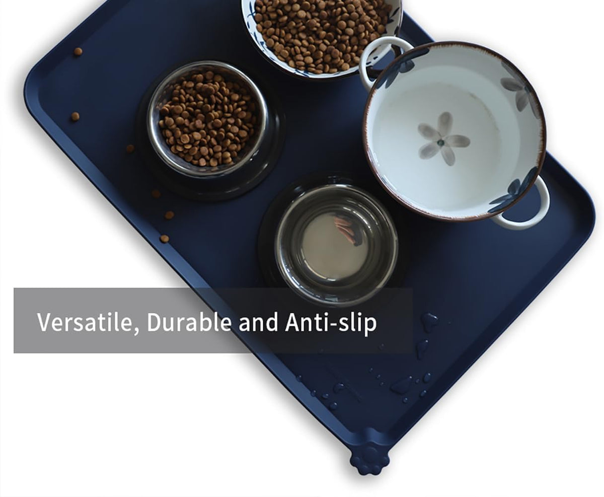 Hoki Found Large Waterproof Silicone Pet Food Mats Tray - Non Slip Pet Bowl Mats Placemat - Dog Pet
