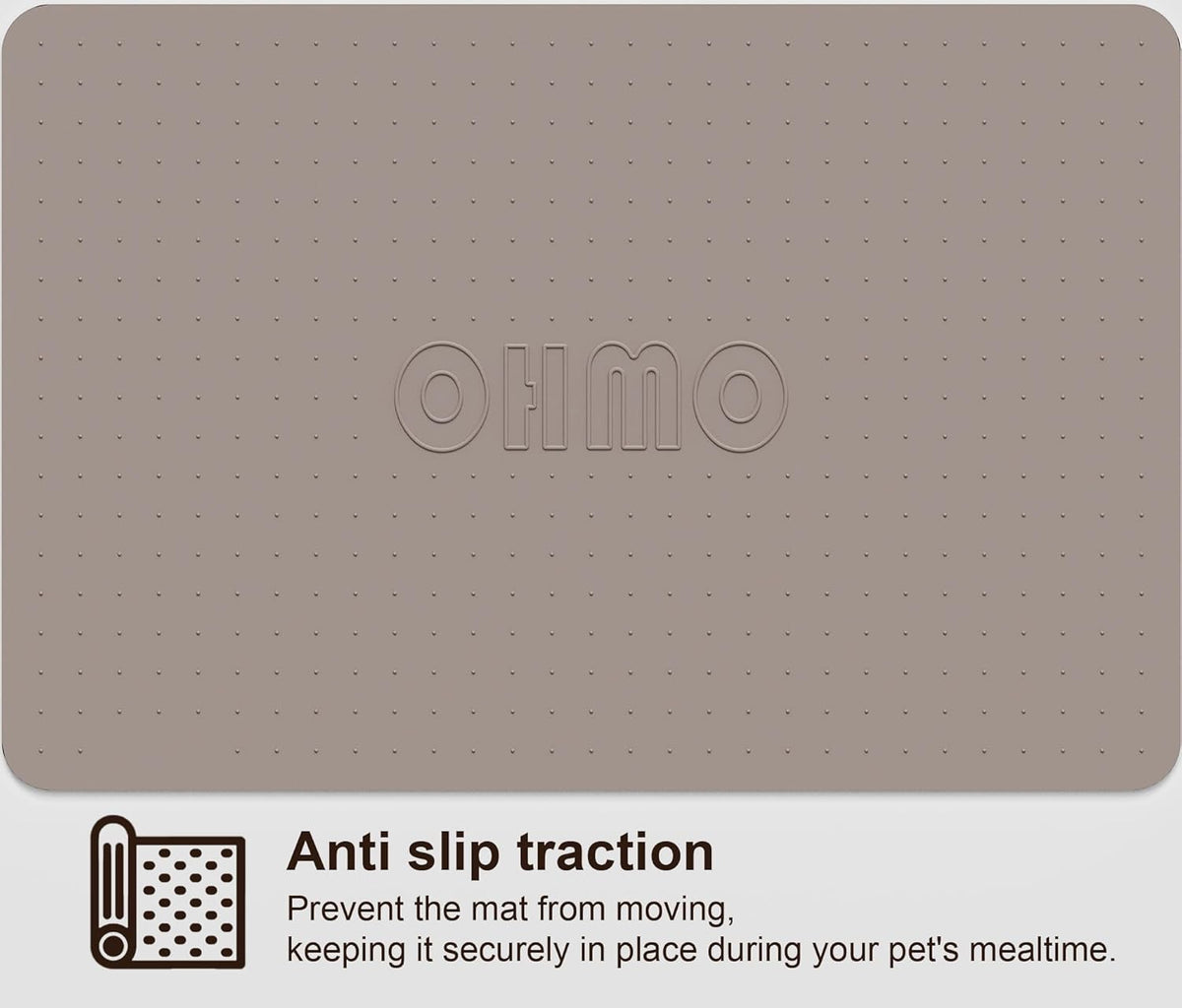 OHMO Dog Food Mat, Silicone Waterproof Cat Food Mat, Non-Skid Spill Proof Pet Feeding Mat for Food