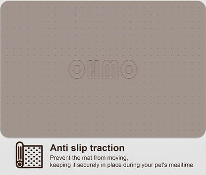 OHMO Dog Food Mat, Silicone Waterproof Cat Food Mat, Non-Skid Spill Proof Pet Feeding Mat for Food