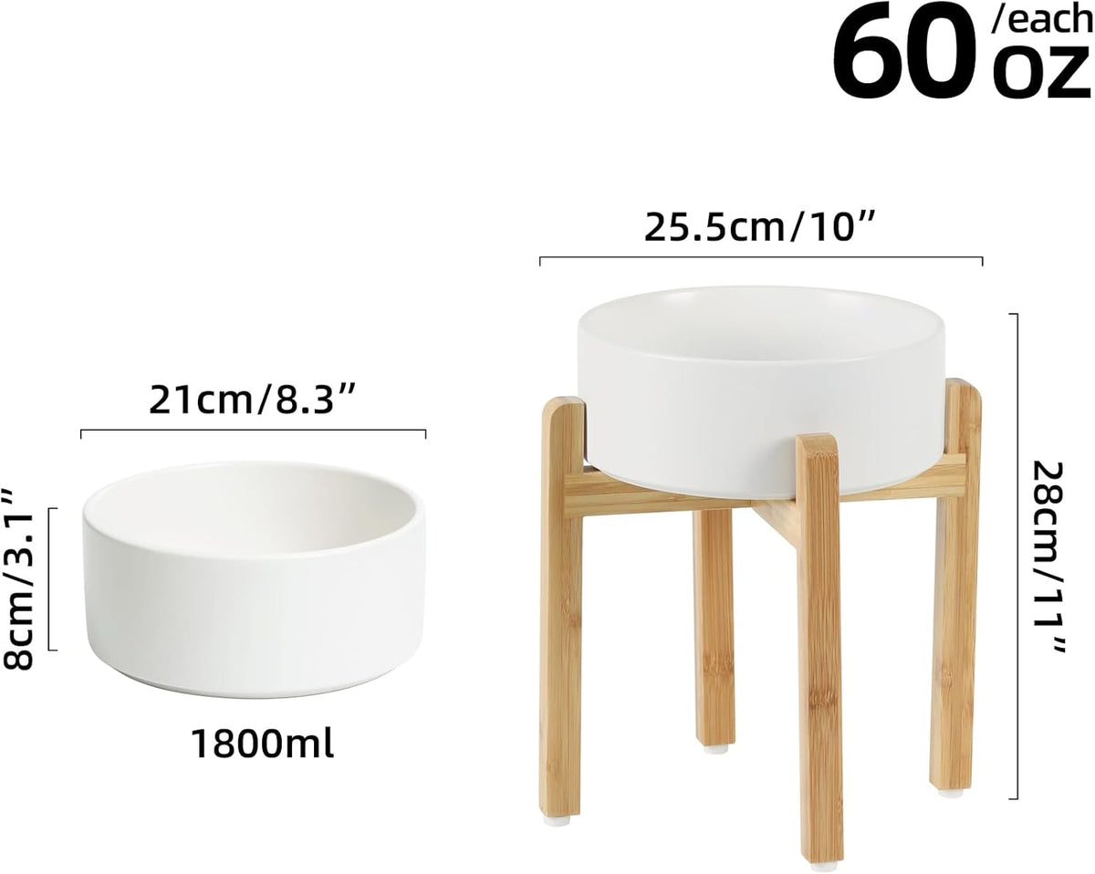Ceramic Elevated Dog Bowl Set - Large Breed Dog Food and Water Bowl, Weighted Dishes (8.2'', 60OZ
