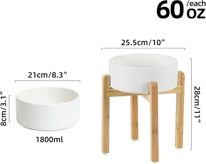 Ceramic Elevated Dog Bowl Set - Large Breed Dog Food and Water Bowl, Weighted Dishes (8.2'', 60OZ
