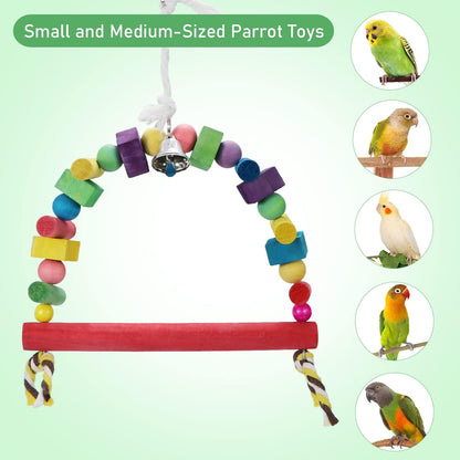 Litewoo Bird Swing Toys Natural Wood Knots Block Rainbow Bridge Wooden Hanging Bells Toys for