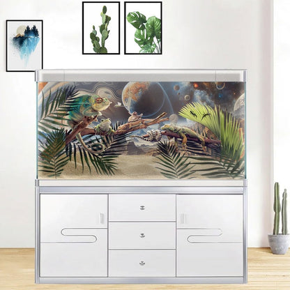 72X18IN Cosmic Spaceterrarium Background, Cool Parallel Space Themed Aquarium Reptile Habitat