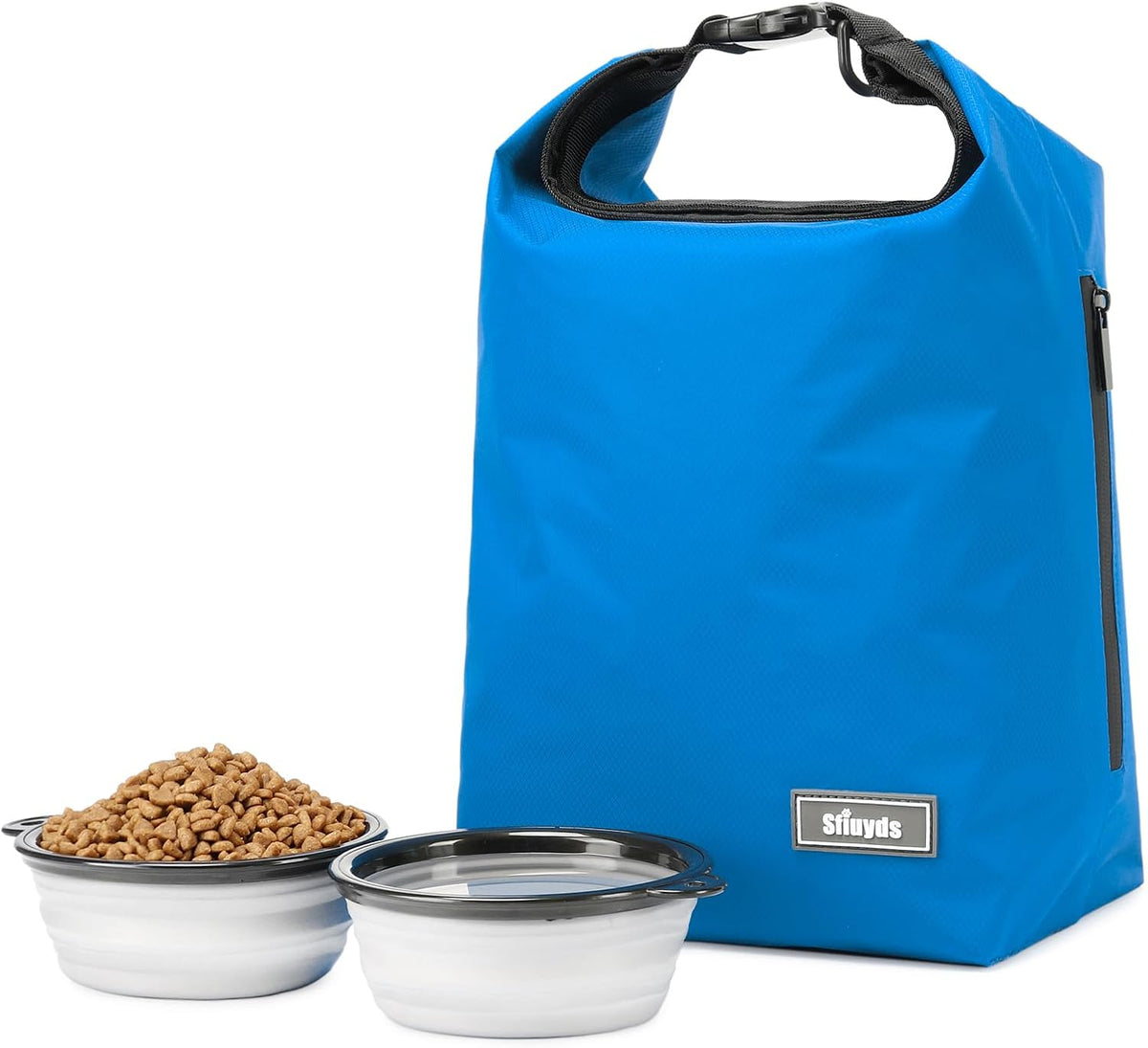 Pet Food Storage Bag,Dog Storage Organizer Bag w/2PCS Collapsible Dog Travel Bowls and Zipper