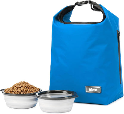 Pet Food Storage Bag,Dog Storage Organizer Bag w/2PCS Collapsible Dog Travel Bowls and Zipper