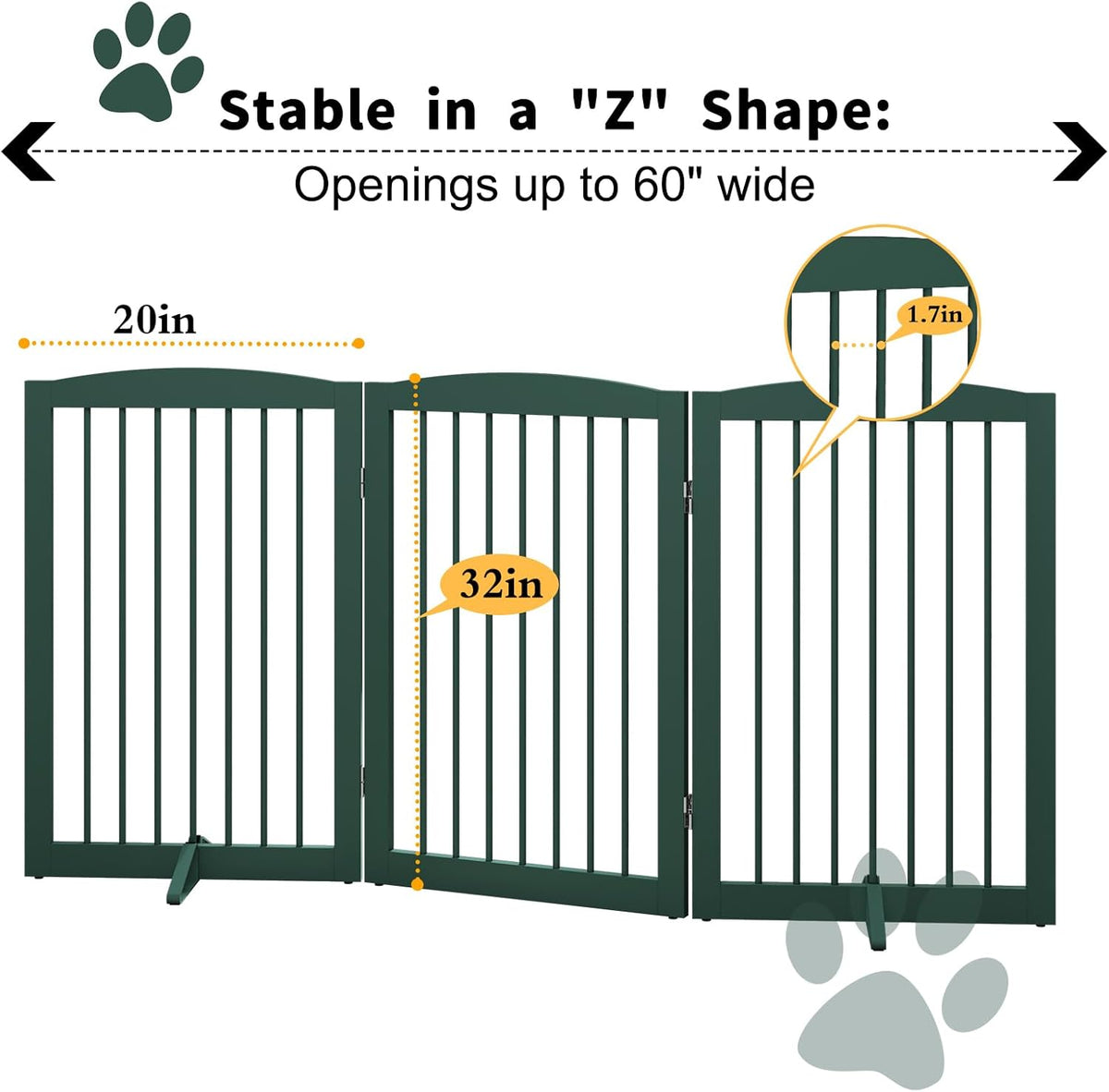 Freestanding Pet Gate for Dogs, Foldable Wooden Dog Gate for House Indoor, Step Over Pet Puppy