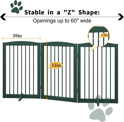 Freestanding Pet Gate for Dogs, Foldable Wooden Dog Gate for House Indoor, Step Over Pet Puppy