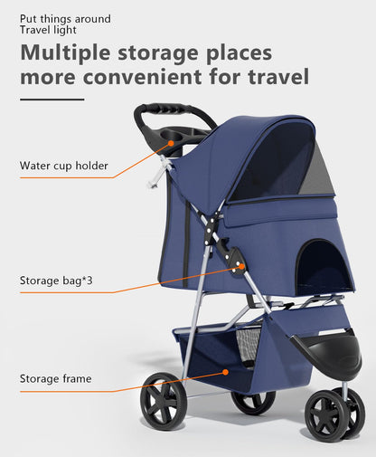 Pet Stroller with 3 Wheels for Small/Medium Pets, Portable Travel Foldable Carrier Jogger for Dog