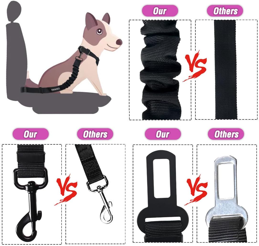 COOYOO Dog Seat Belt, Durability Retractable Dog Car Harness Adjustable Dog Seat Belt for Vehicle