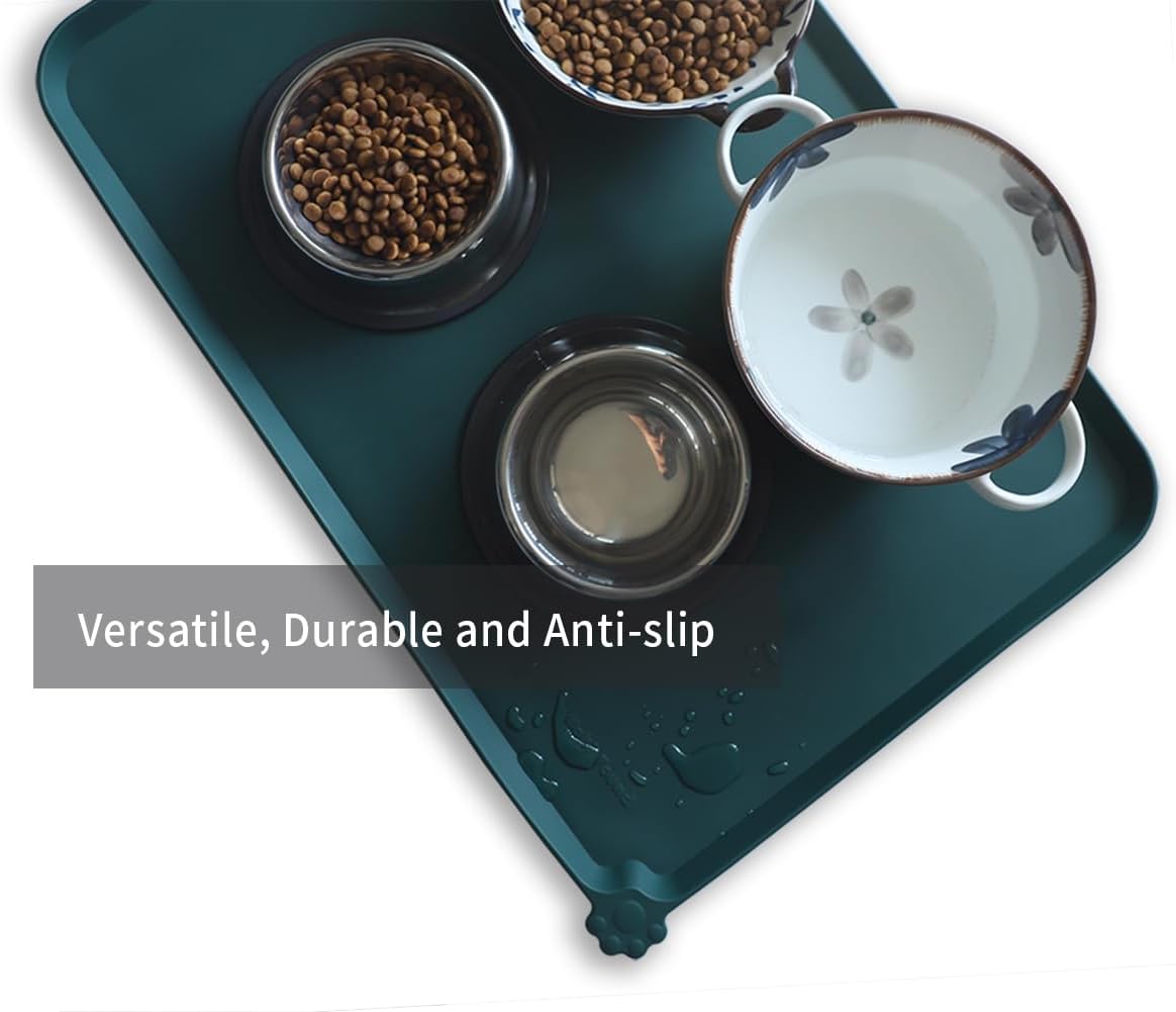 Hoki Found Large Silicone Pet Food Mats - Non Slip Dog Cat Bowl Placemats - Waterproof Dog Cat Food