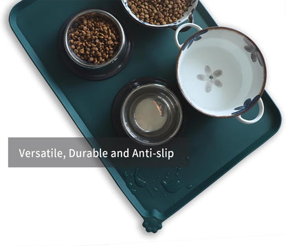 Hoki Found Large Silicone Pet Food Mats - Non Slip Dog Cat Bowl Placemats - Waterproof Dog Cat Food