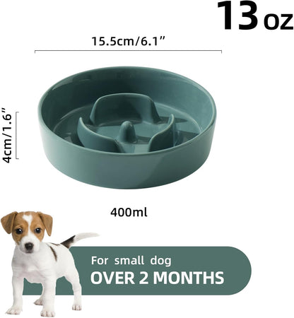 6.1inch Ceramic Dog Bowl Slow Feeder, Slow Dish for Small Dog, Wet and Dry Food Dish, Stop Bloat