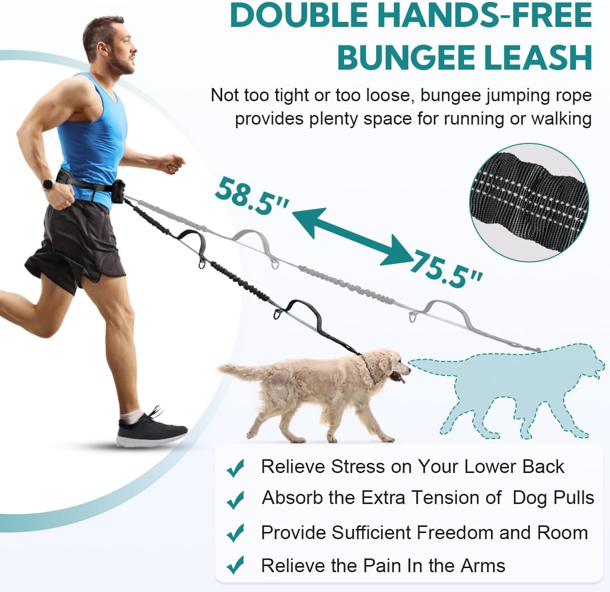 Hands Free Dog Leash with Pouch, Double Leash for Two Dogs, Retractable Dog Leashes with Double