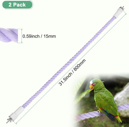 2-Pack Rope Perches for Bird Cages, 31.5 in Length Comfort Grip Flexible Rope Perch Beak & Paw