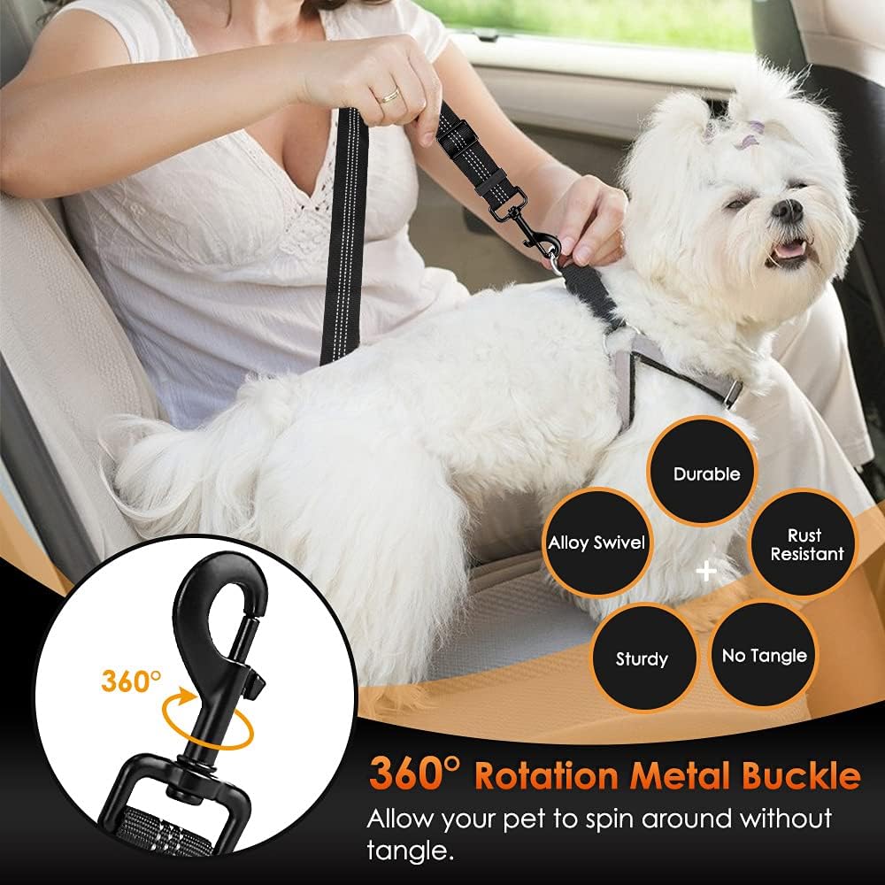 SlowTon Dog Seat Belt, Adjustable Dog Safety Belt Leash, 2 in 1 Latch Bar Attachment Dog Car