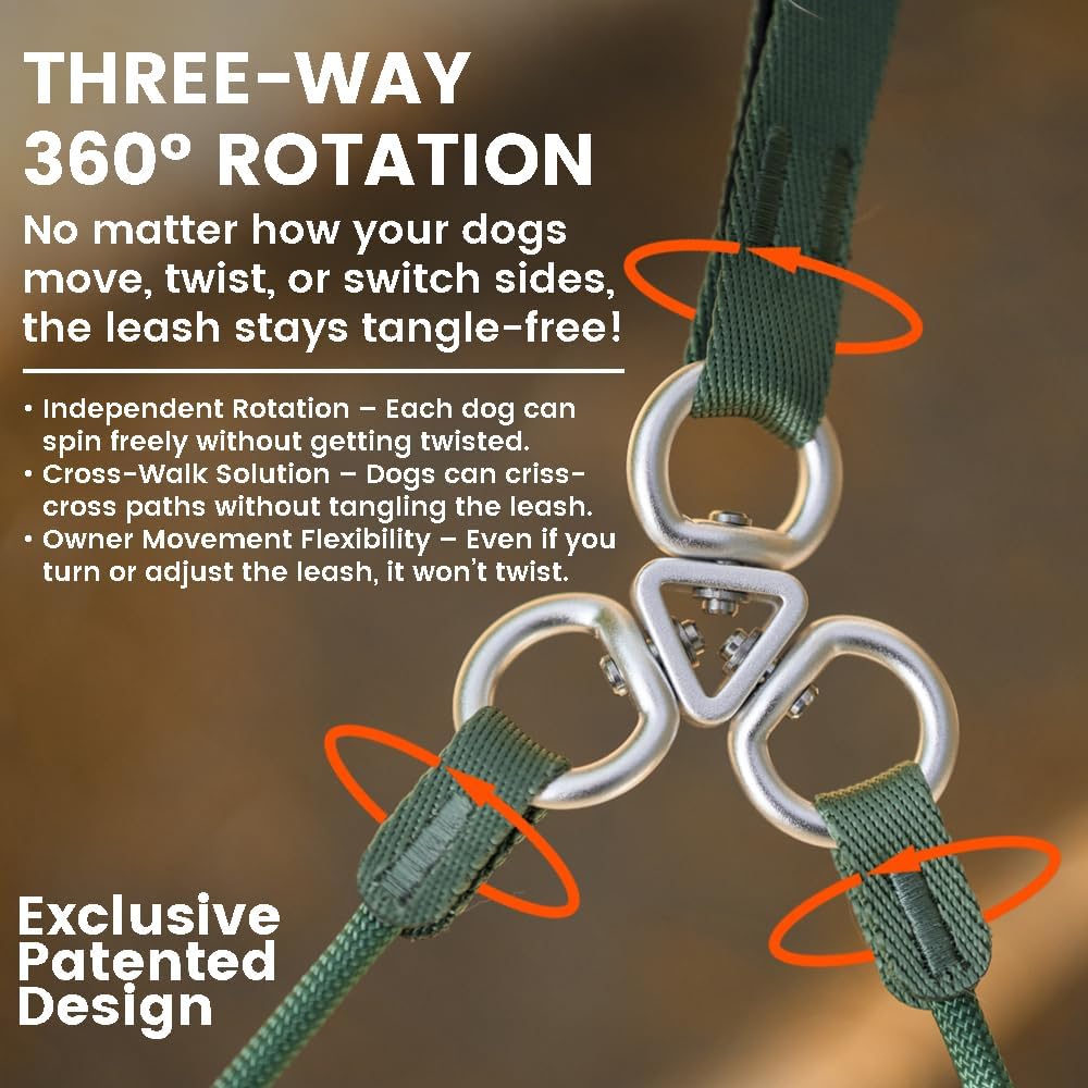 Howgo Double Slip Leash Slip Lead with Two Handles| Dual Dog Slip Lead for 2 Dogs,360° Swivel No