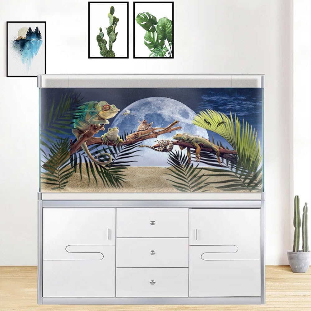 Moon Aquarium Background,Cool Sea Galaxy Parallel Space Themed Fish Tank Background, Cool Terrarium